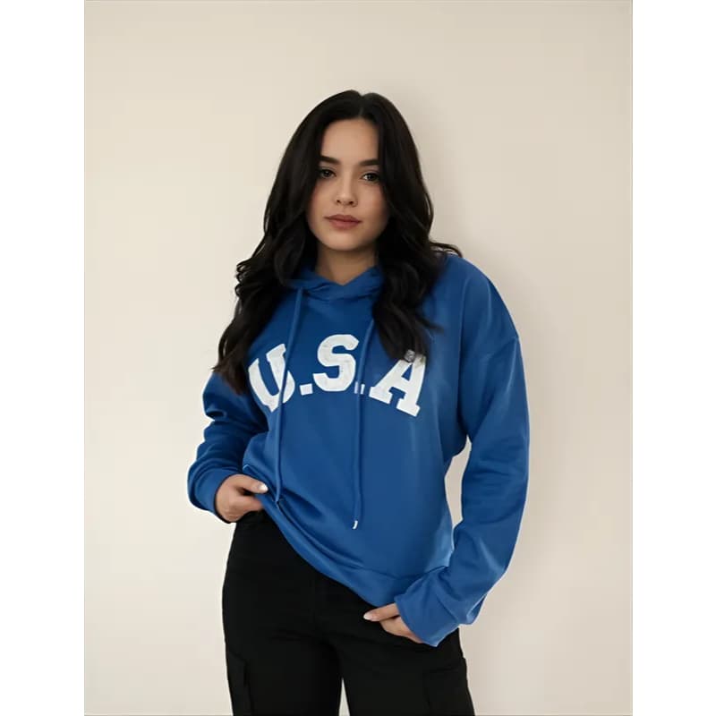 Moletom Plush Aveludado  Feminino Com Capuz USA