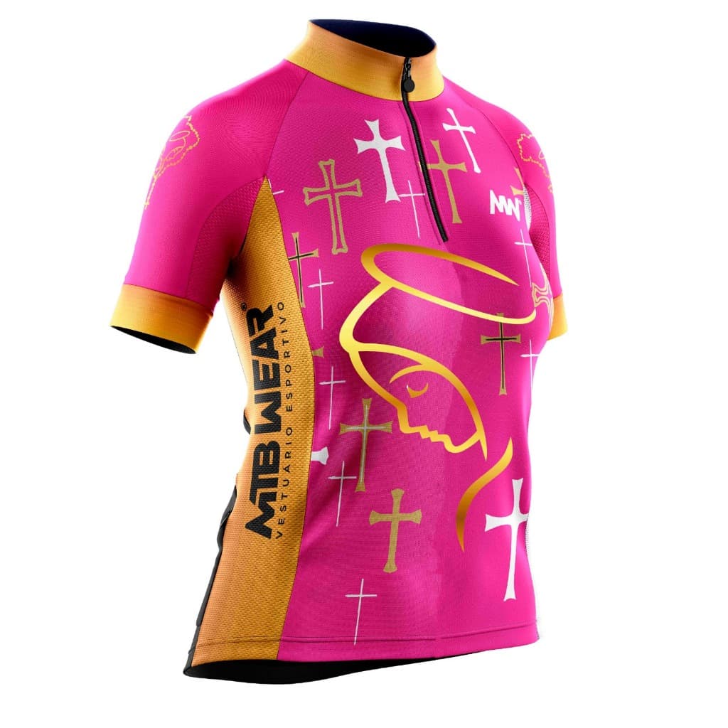 CAMISA CICLISMO  MTB  NOSSA SENHORA ROSA E DOURADA PROTEÇÃO UV -  (FEMININA/LEIA DESCRIÇÃO)