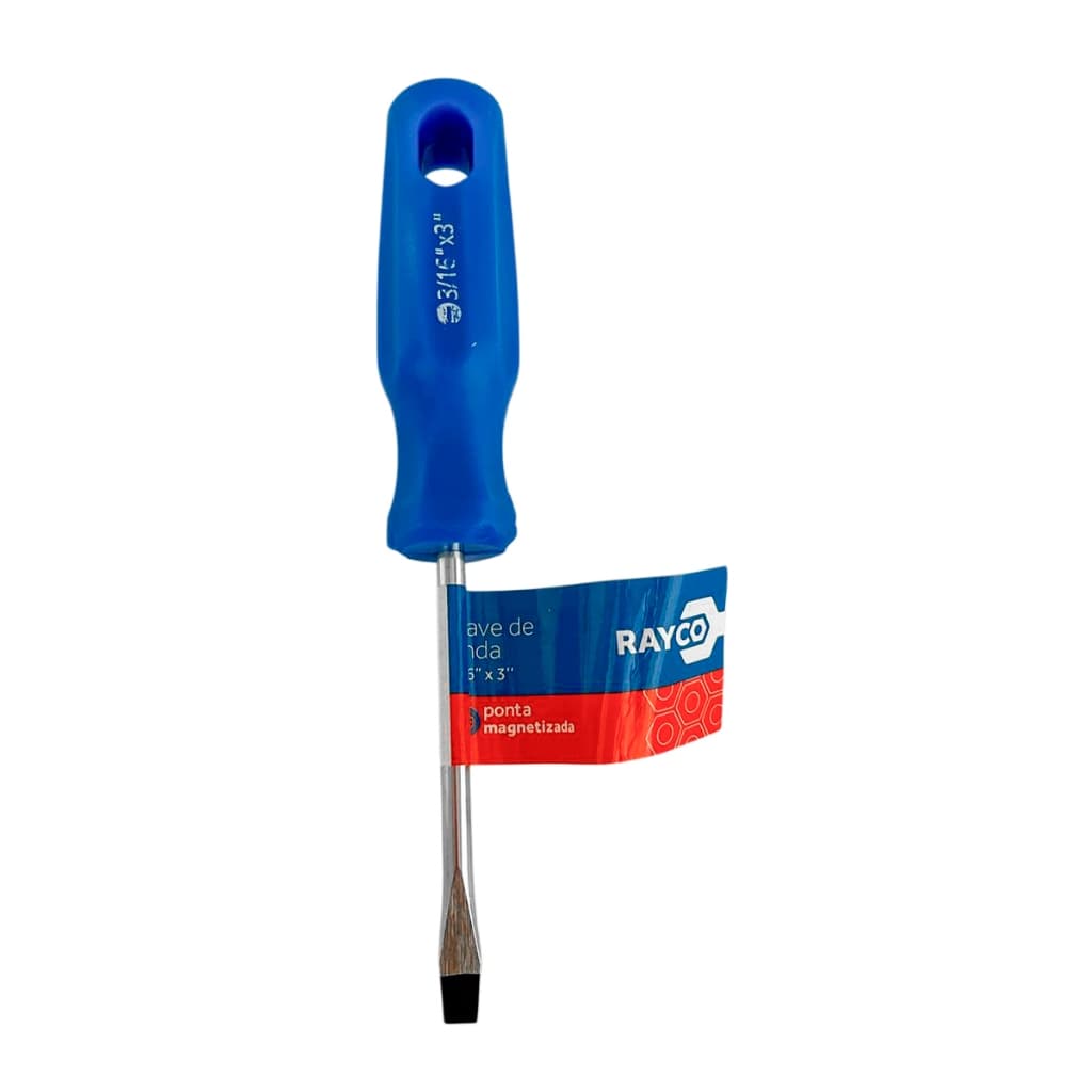 Chave de Fenda Rayco 3/16" X 3" Fenda Simples Ponta Magnetizada Cabo Anatômico em Polipropileno Azul