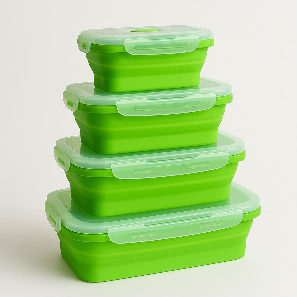 Conjunto 4 Marmitas Retráteis de Silicone com Tampa Pote Dobrável