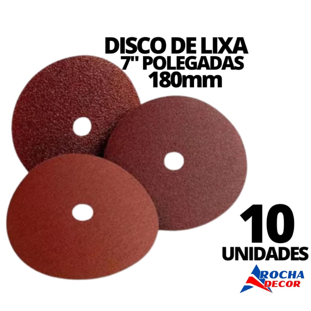 10 Disco De Lixa Para Esmerilhadeira Lixadeira 7'' 180mm Ferro Madeira Metal Escolha o Seu Grão