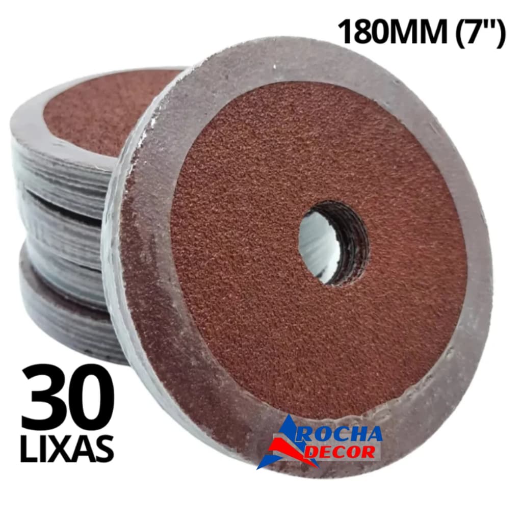 30x Disco De Lixa 180mm (7") Para Esmerilhadeira Lixadeira Ferro Madeira Metal - Escolher Gramatura