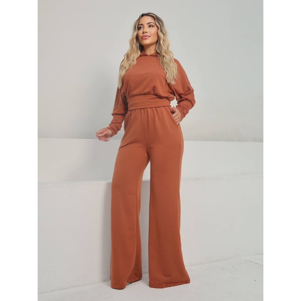 Conjunto 2 peças Calça Pantalona e Blusa com Capuz FEMININO CAROL com bolso PREMIUM