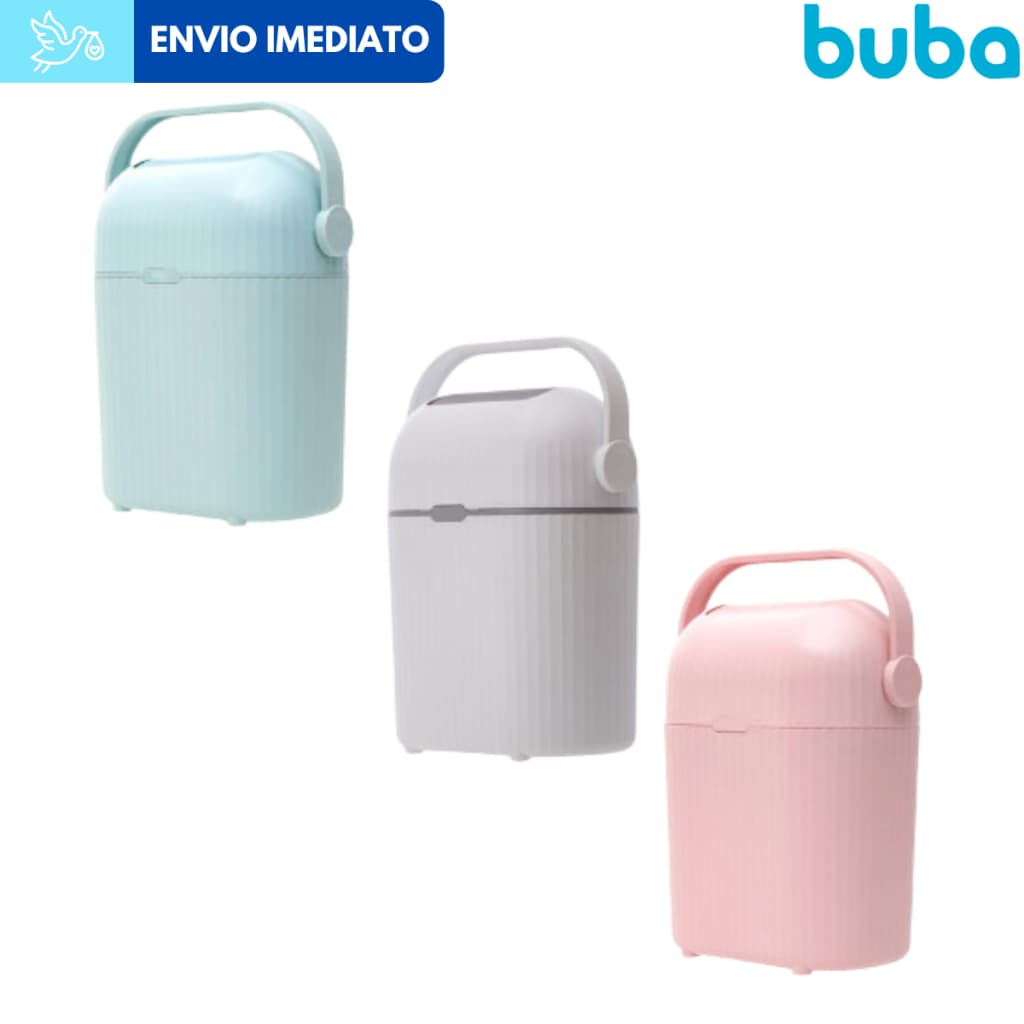 Lixeira Antiodor Para Fraldas Buba Lixo Mágico 9L Branco Rosa Azul