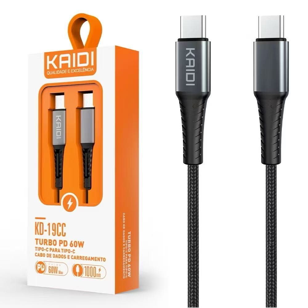 Cabo Dados Turbo PD 60W TIPO-C para TIPO-C KAIDI KD 19CC