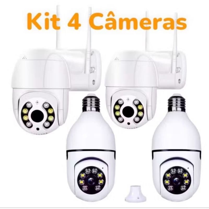 Kit 2+2 Câmera de Segurança IP Externa e Interna Dome 100٪ Prova D'Água Wi-Fi Full HD 1080p