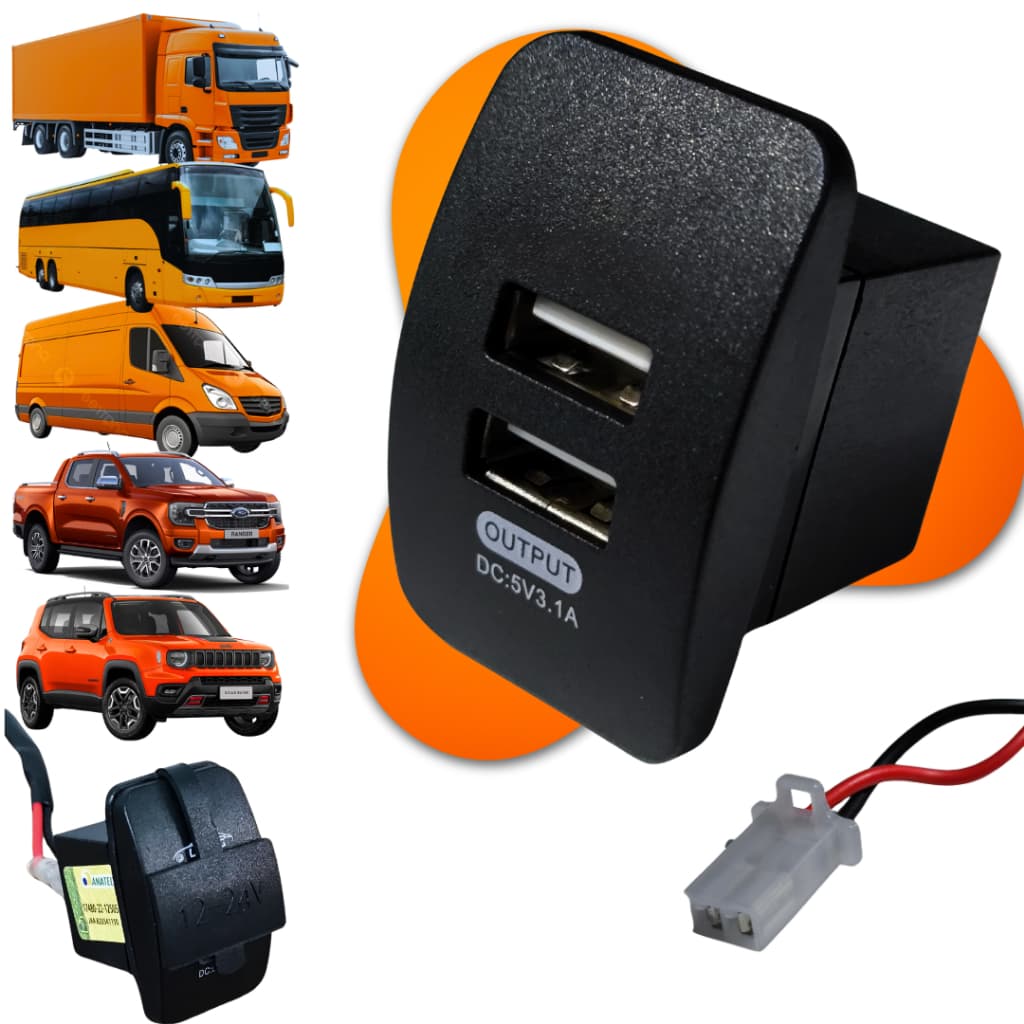 Carregador automotivo para carro 2 Usb 3.1a universal 12v24v