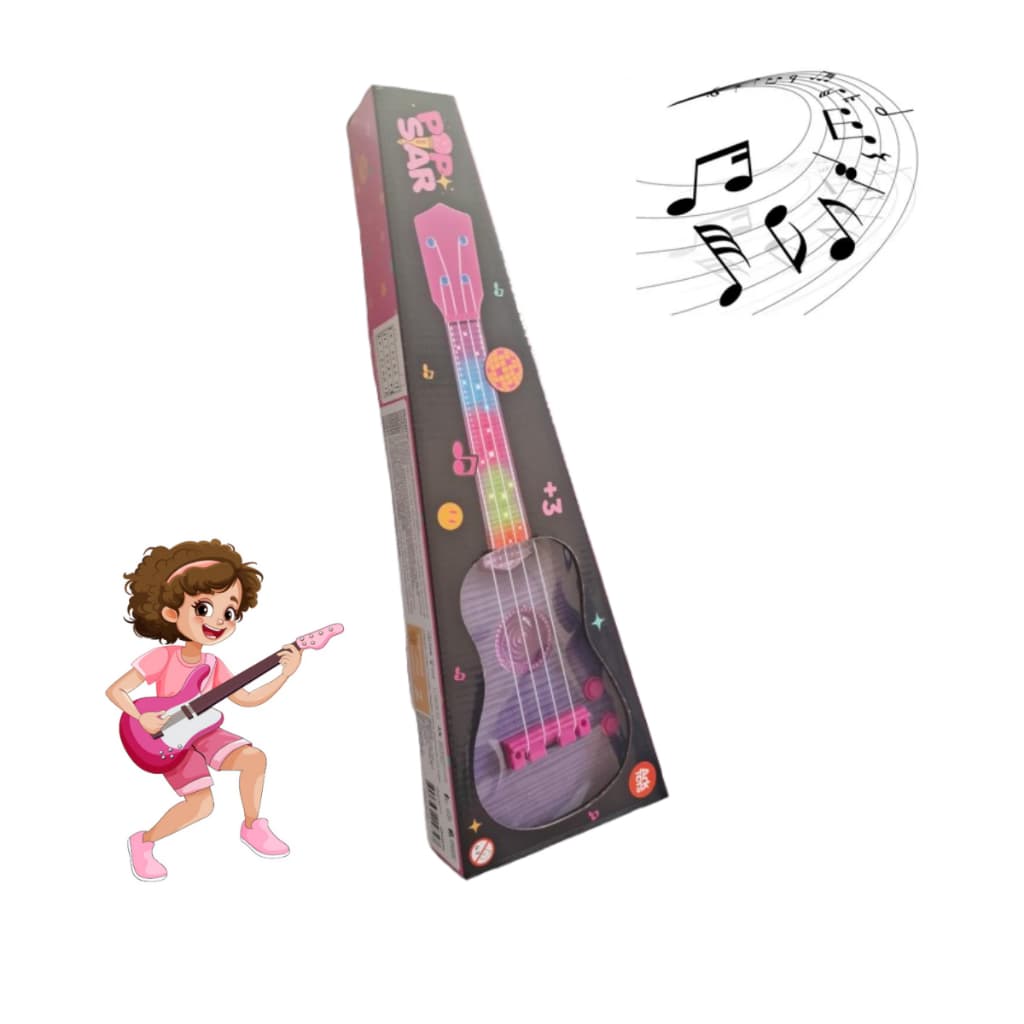 Mini Guitarra Infantil Rosa Feminina 39cm - Brinquedo Musical Criança Menina