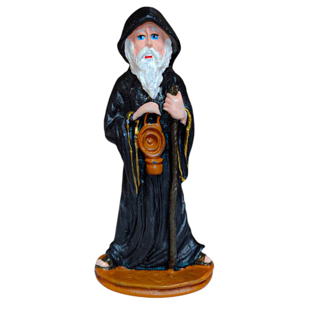 Estatua Mago Zenus Capuz Preto Estatueta Em Resina Imagem Mago