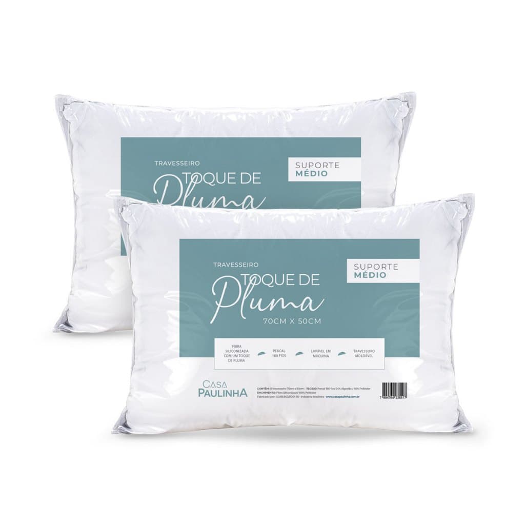 Kit 2 Travesseiros Percal 180 Fios Toque de Pluma – 70x50 cm – Maciez Premium