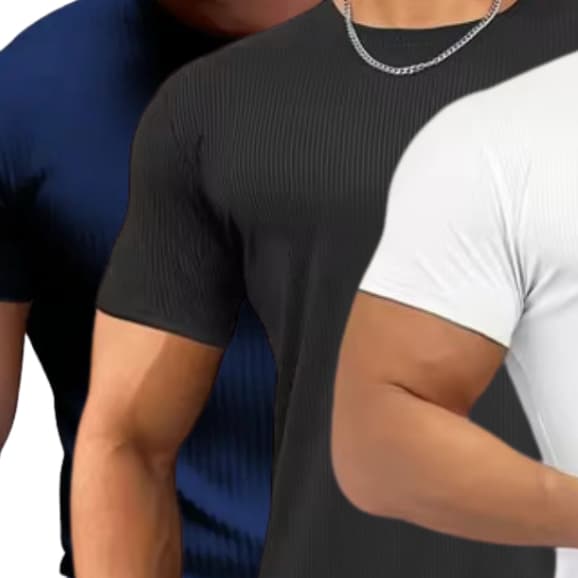 Kit 3 camisa canelada basica  slim tipo americano