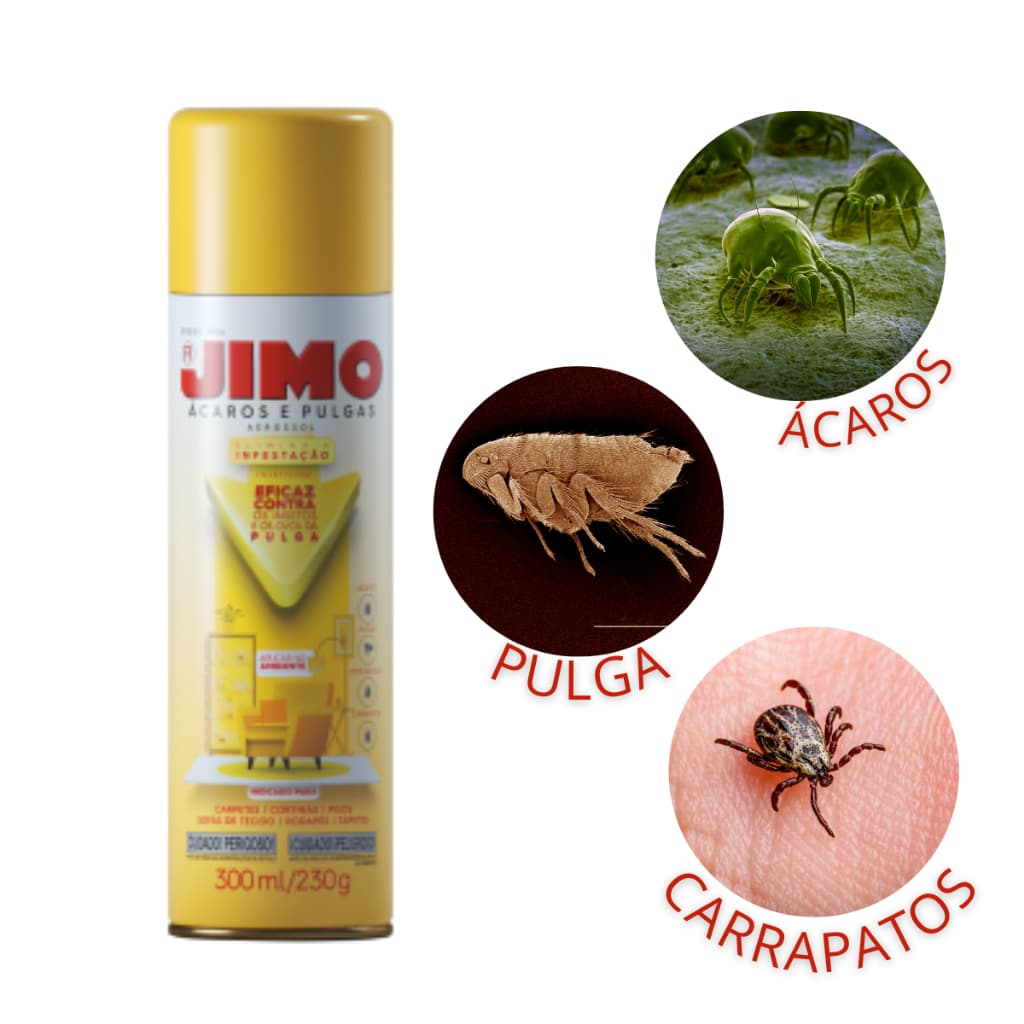 Elimina a Infestação Ácaros e Pulgas Aerossol Eficaz 300ml/230g Jimo
