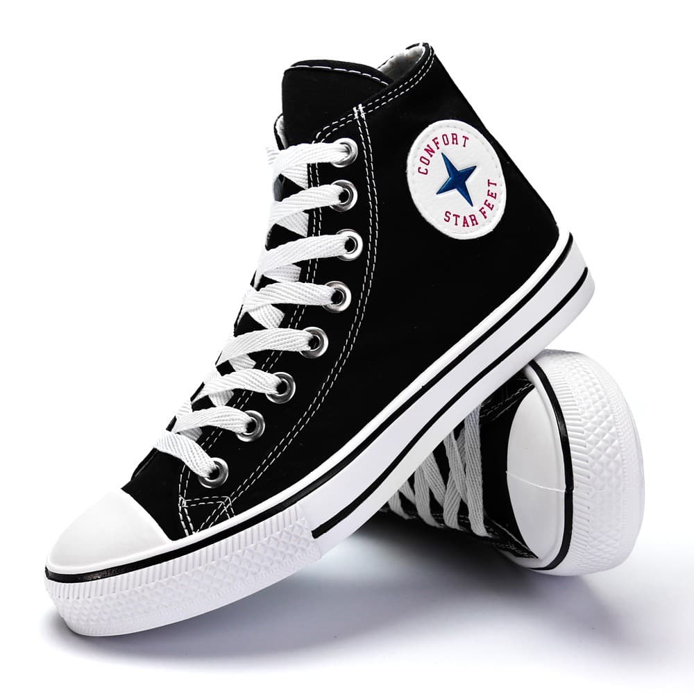 Tênis Star Feet Cano Médio Preto com Detalhes Branco – Estilo Casual e Conforto no Dia a Dia