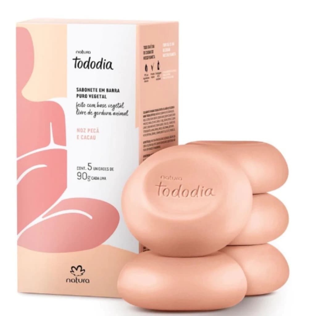 Sabonete Natura Tododia em Barra Noz Pecã e Cacau com 5 unidades- 90g cada- Original- Envio Rápido