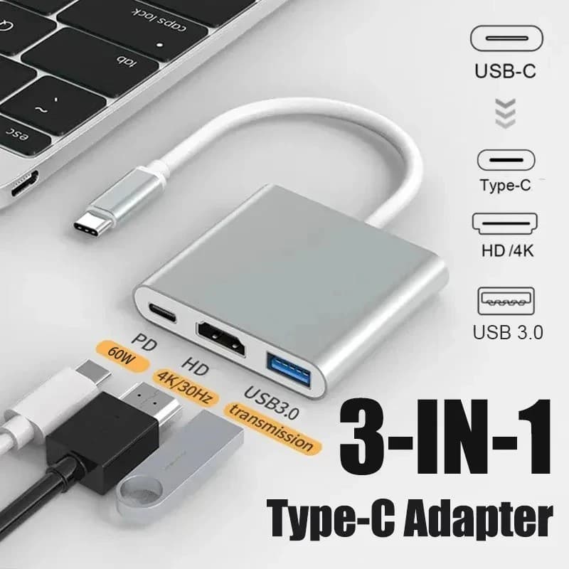 Adaptador USB C Para HDMI 3 Em 1 Type-Hub Thunderbolt 3 4K Porta De Carregamento PD TV Digital IOS