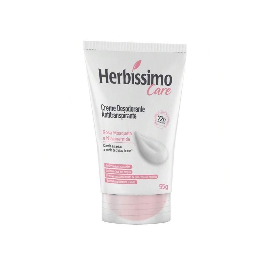 Desodorante Creme Herbíssimo Care Rosa Mosqueta e Niacinamida – Antitranspirante 72h, Clareador de Axila
