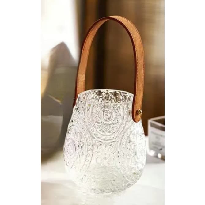 Vaso Decorativo de Vidro 15cm com Alça – Jarro Arredondado para Flores e Plantas