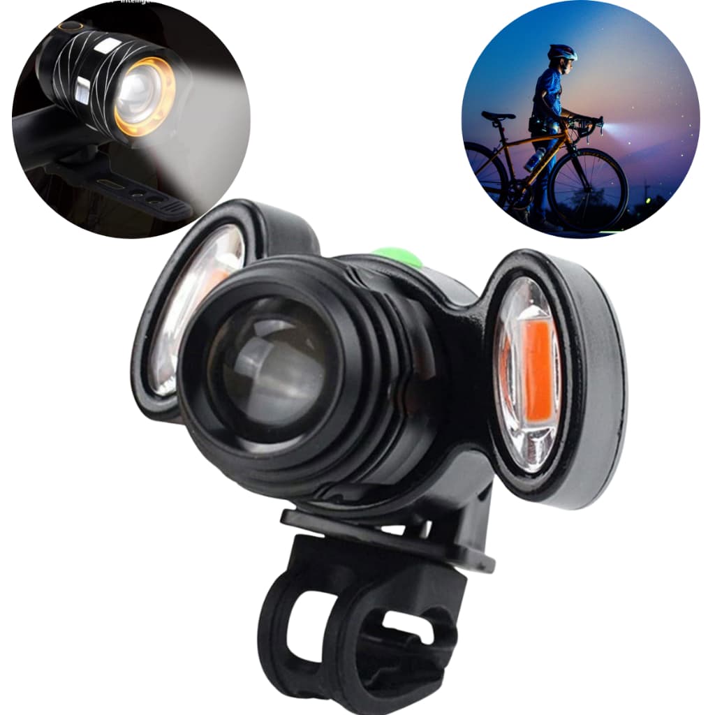 Lanterna Farol LED Bike 3 Focos T6 Recarregável Potente e Versátil