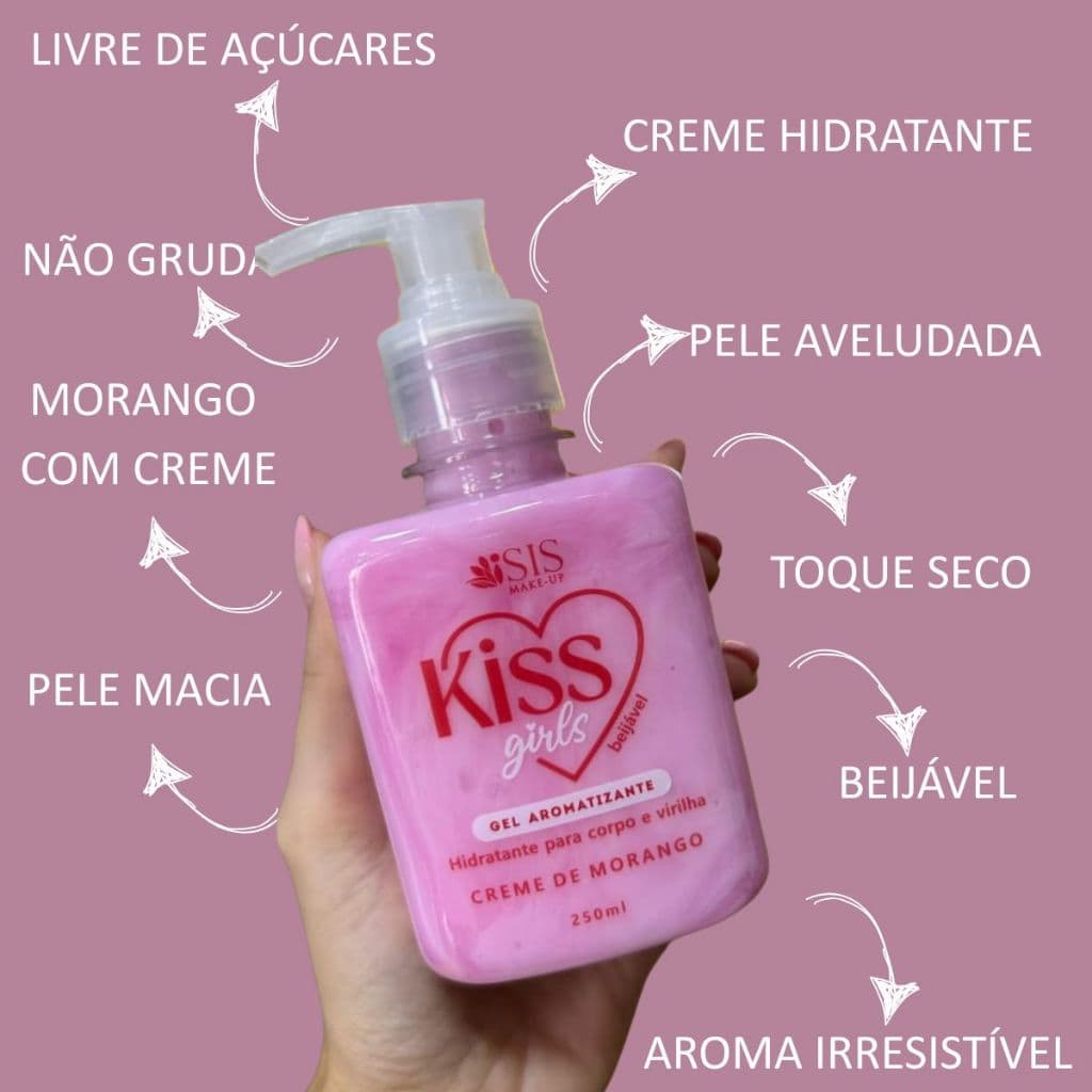 Creme corpo e virilha beijavel com aroma sabor morango para corpo e virilha isis makeup