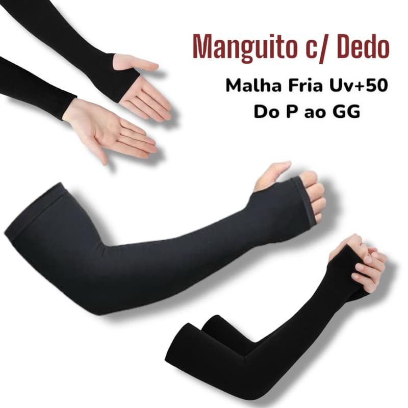 Manguito Malha Fria UV 50+ com Abertura no Dedo | Ciclismo, Corrida, Vôlei, Motoboy | Proteção Solar