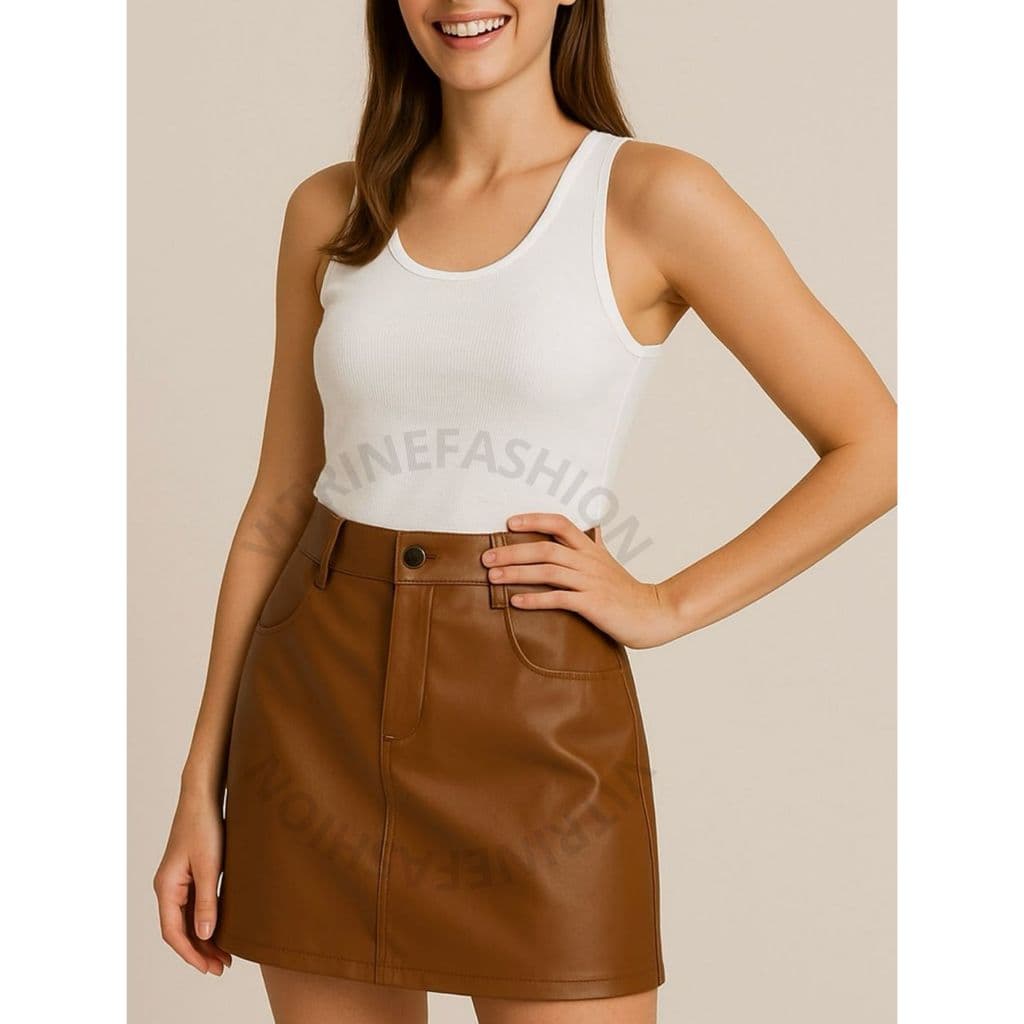 Saia Feminina Couro Fake Courinho Moda Tendecia Roupas Balada