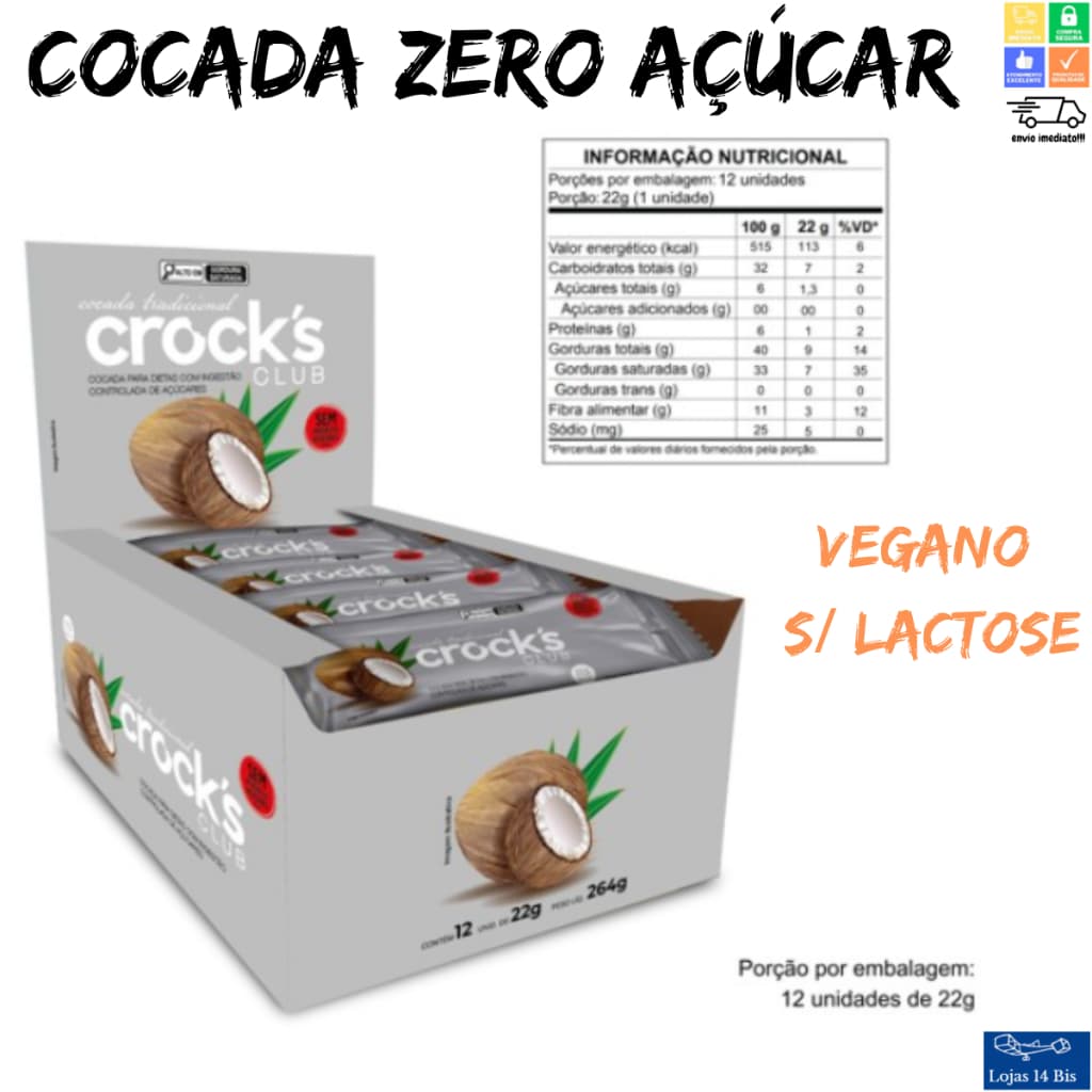 Doce Cocada Zero Adição de Açúcar Crocks Sem Lactose Sem Glúten com 12 Unidades