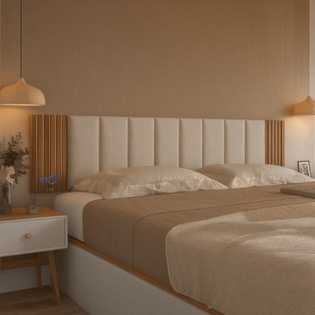 Kit Cabeceira Cama Casal Com Placa Ripada MDF De Colar na Parede 3D Autocolante