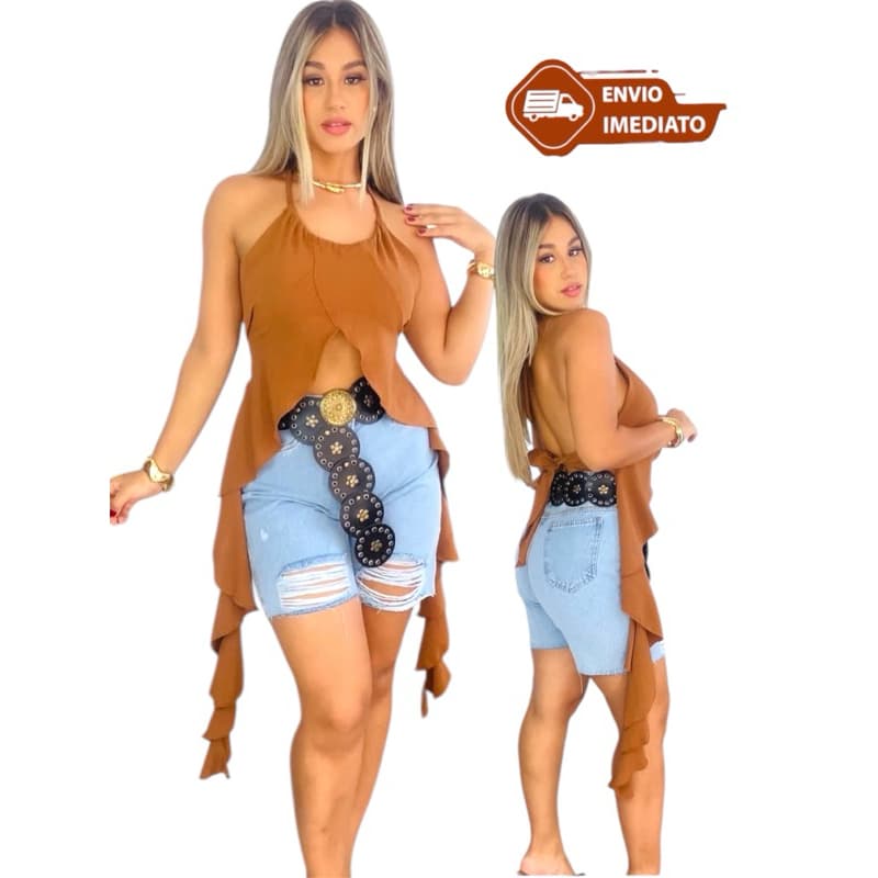 Bata Feminina Túnica blusa com bojo elegante lançamento Moda Boho Chic
