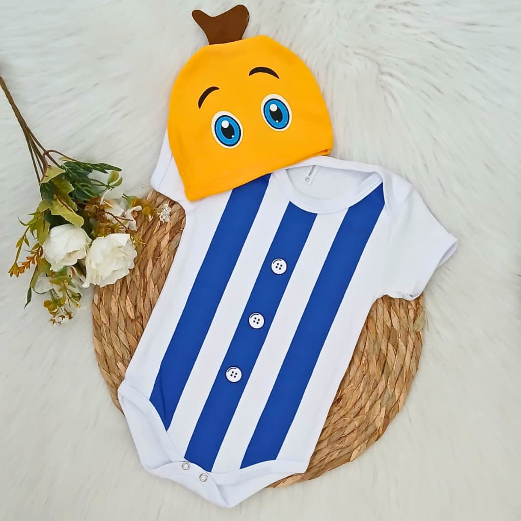 Body + Touca Bebê Menino/Menina Banana de Pijamas Mesversário
