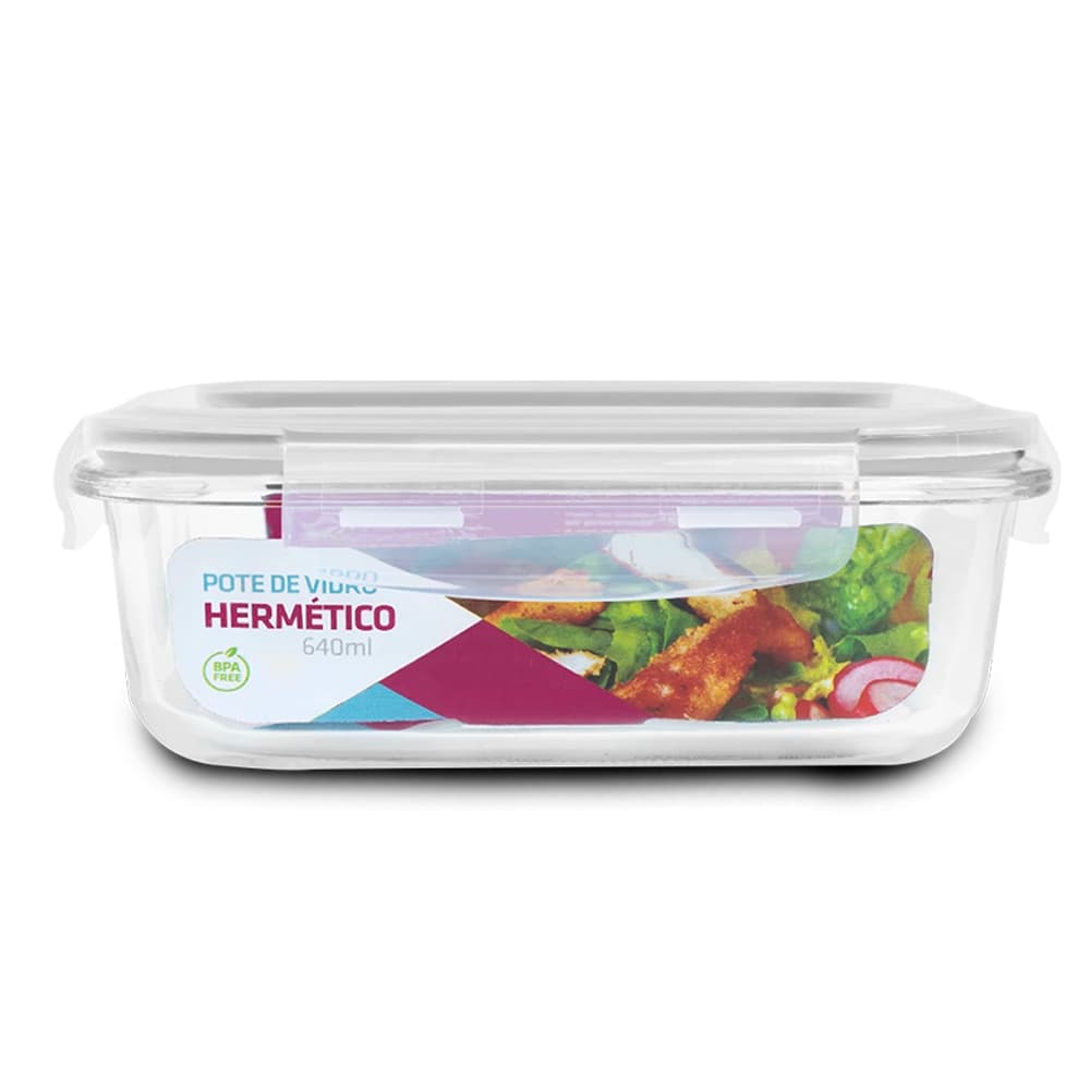 Pote de vidro hermetrico marmita com tampa trava 640 ml