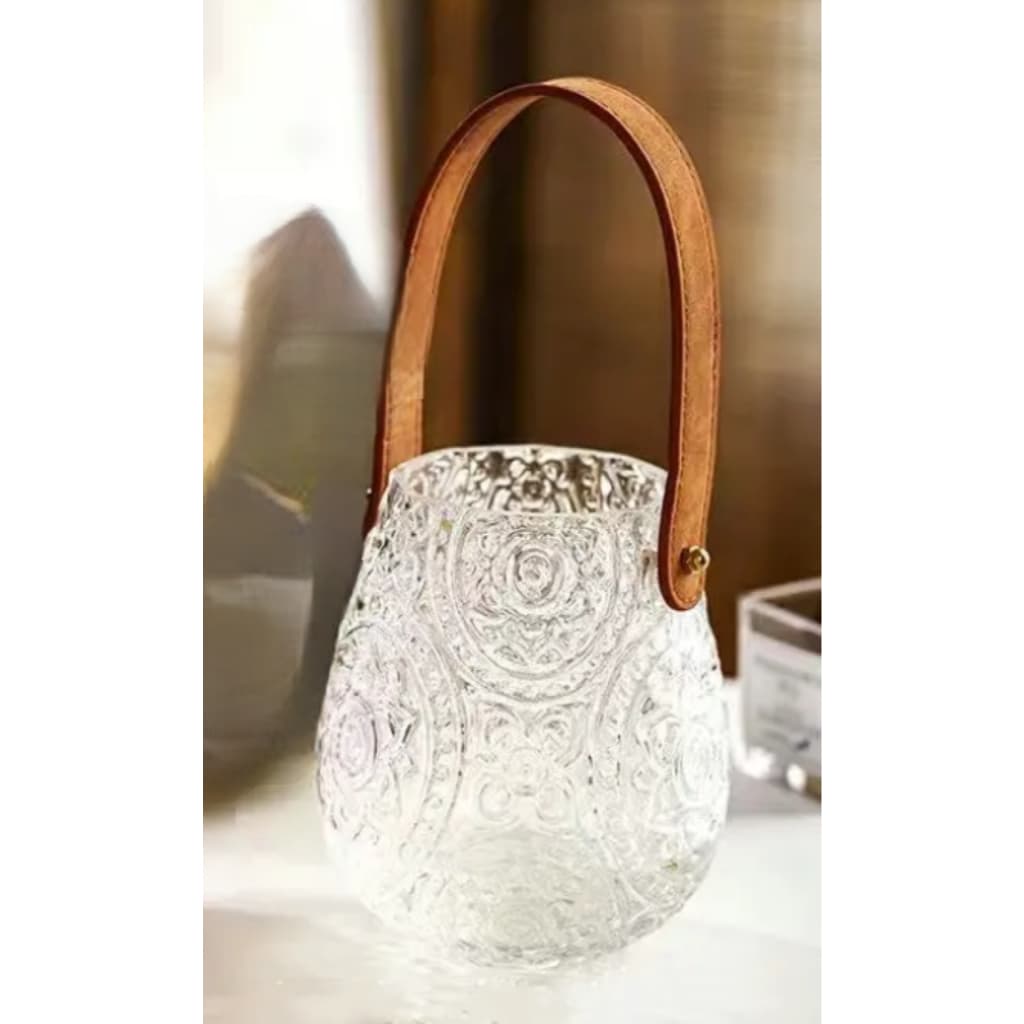 Kit 2 Vaso Decorativo de Vidro 15cm com Alça – Jarro Arredondado para Flores e Plantas