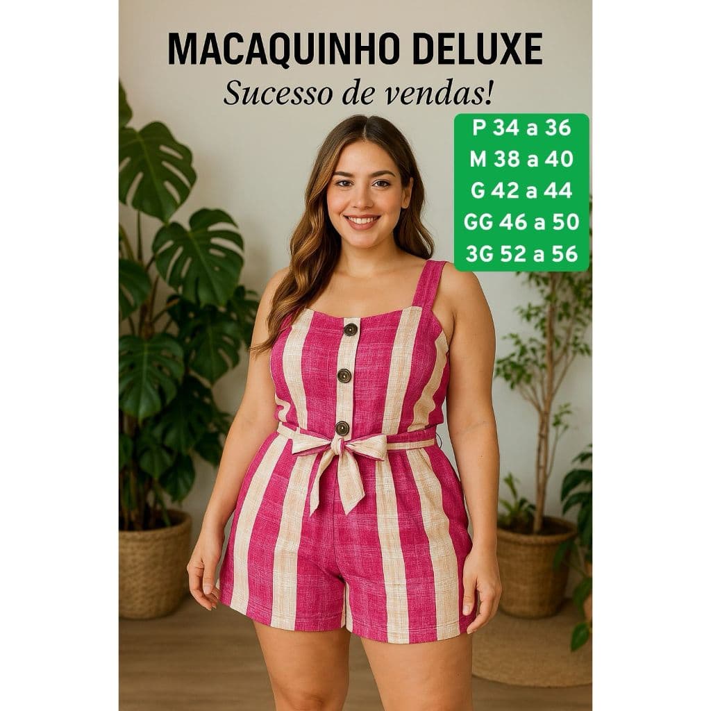 Macaquinho Listrado (34 a 56) PERFEITO! modinha e Plus Size promoção roupa feminina