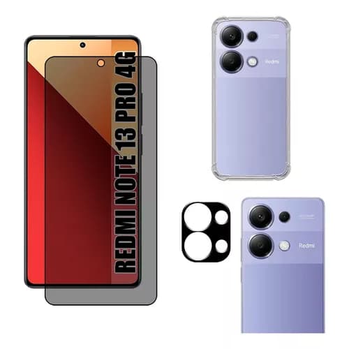 Kit Para Xiaomi Note 13 Pro 4G Película Privacidade + Capa Capinha Anti Shock+Pelicula Camera 3D