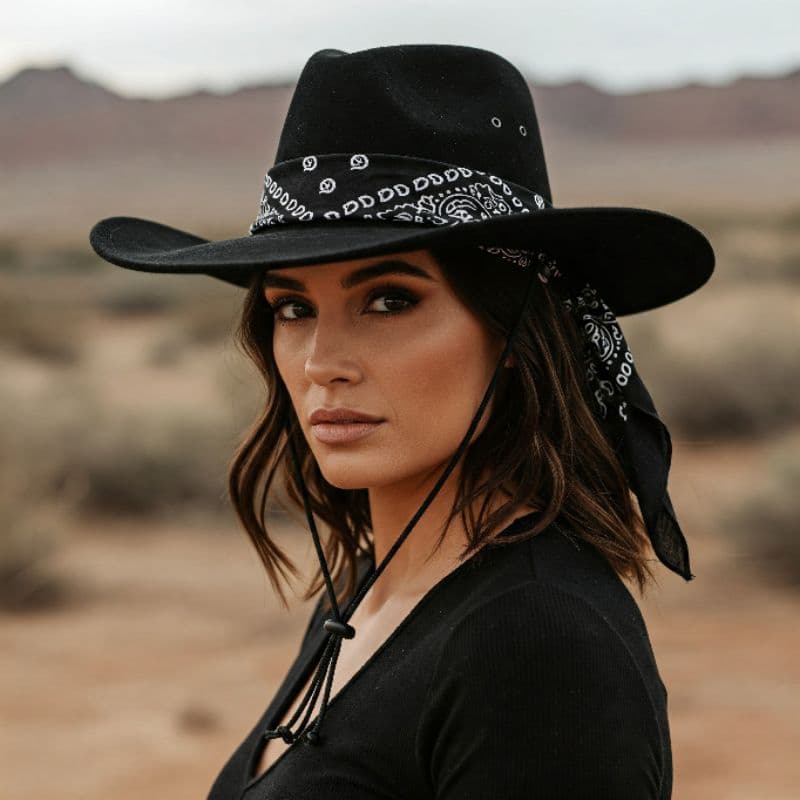 Chapéu Country de Camurça Premium Preto – Estilo Western com Bandana Exclusiva
