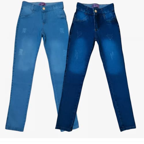 kit 2 Calças Jeans Femininas Juvenis Slim | Infantil do 10 ao 16 -Modelagem Confortável e Moderna