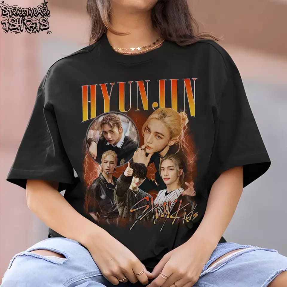 2026 Nova Camiseta Masculino Feminino Oversized Stray Kids Kpop Hyunjin T-shirt