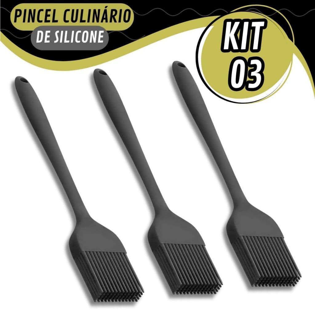 Jogo 3 Pincel de Silicone Para Cozinha Culinários 26cm Confeiteiros Casa e Restaurante