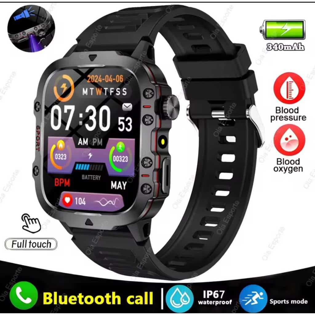 Smartwatch Sport Bluetooth Call e Música Lanterna Assistente te Voz Bateria 5 dias A prova d'água