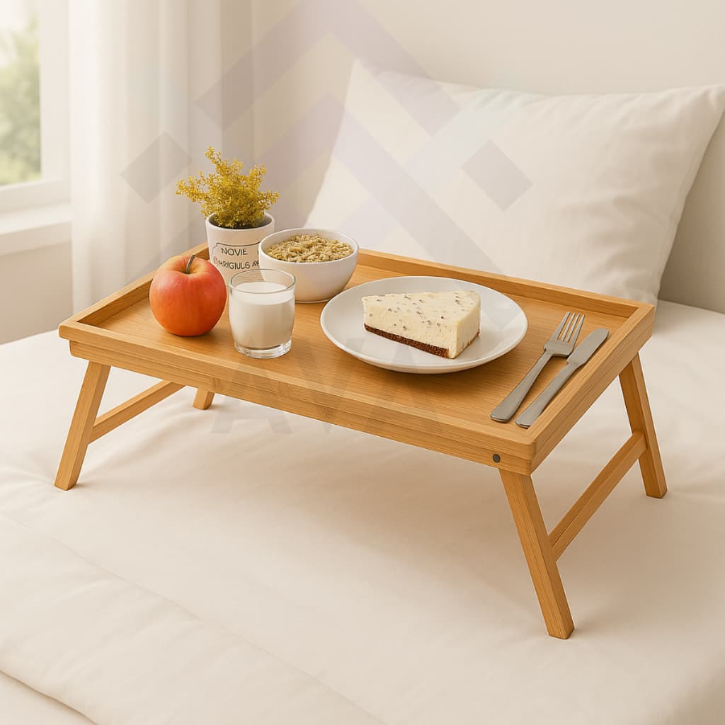 Mesa bandeja café da manhã em bambu premium 50cm pés dobrável cama sofá momentos especiais