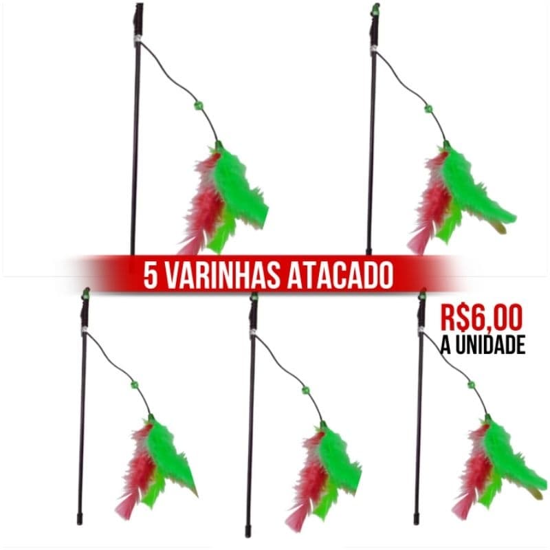 Brinquedo para Gato kit 5 varinha de gato atacado,vara com penas divertida