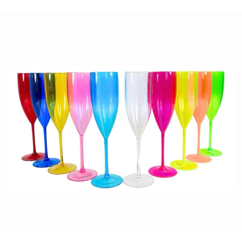 Kit 30 Taça de Champanhe Colorida Acrílica Espumante Champagne para Festas, Celebrações, Casamentos, Aniversários