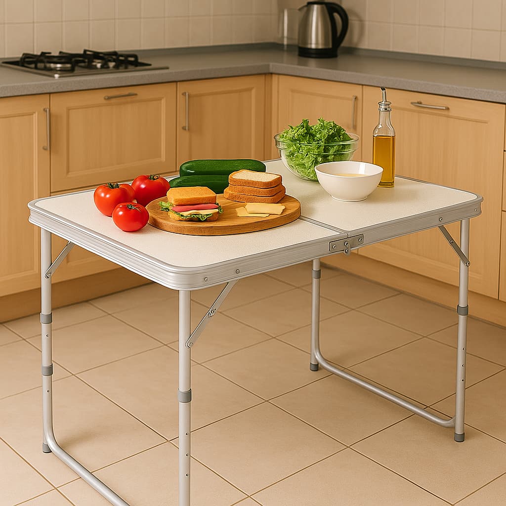 Kit 2 Mesas de Aluminio Dobravel 90 X 60 Mdf Camping Maleta