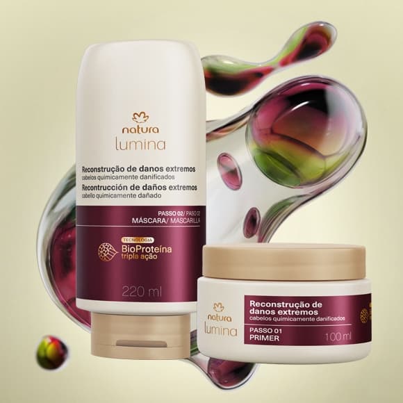 Tratamento INTENSIVO - Danos EXTREMOS - Kit de reconstrução para cabelos quimicamente danificados - LUMINA - Natura