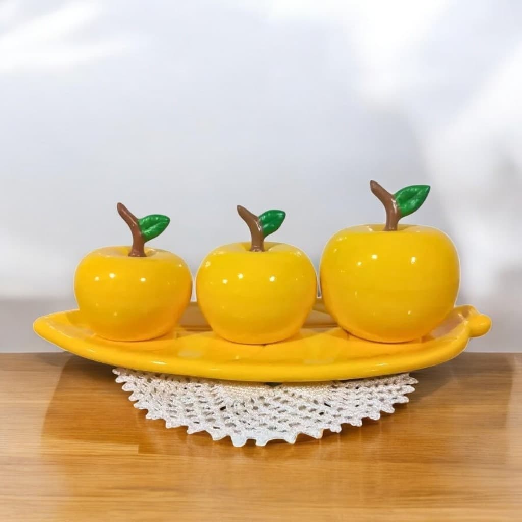 Enfeite Decoração em Cerâmica Trio de Maçã G Enfeite Cozinha Casa Presentes