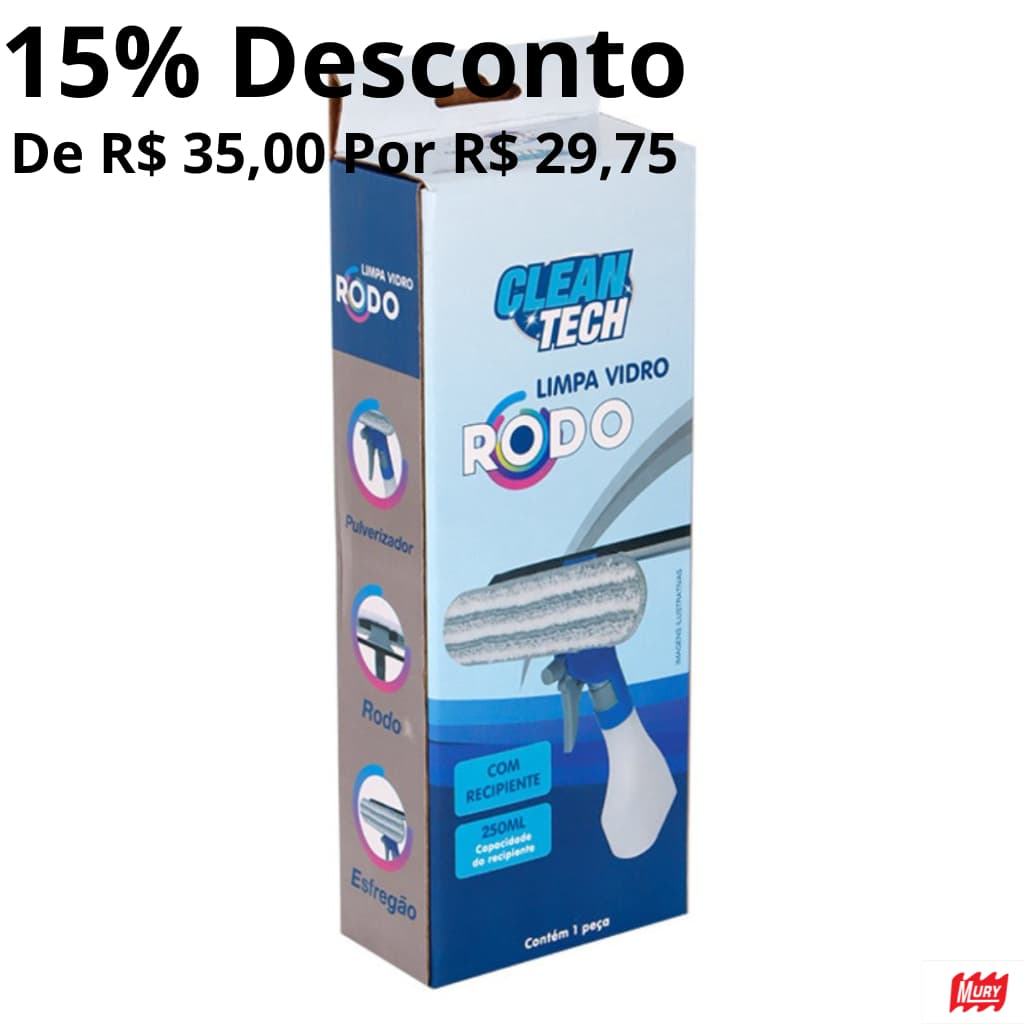 Rodo Limpa Vidro Com Recipiente Sortido