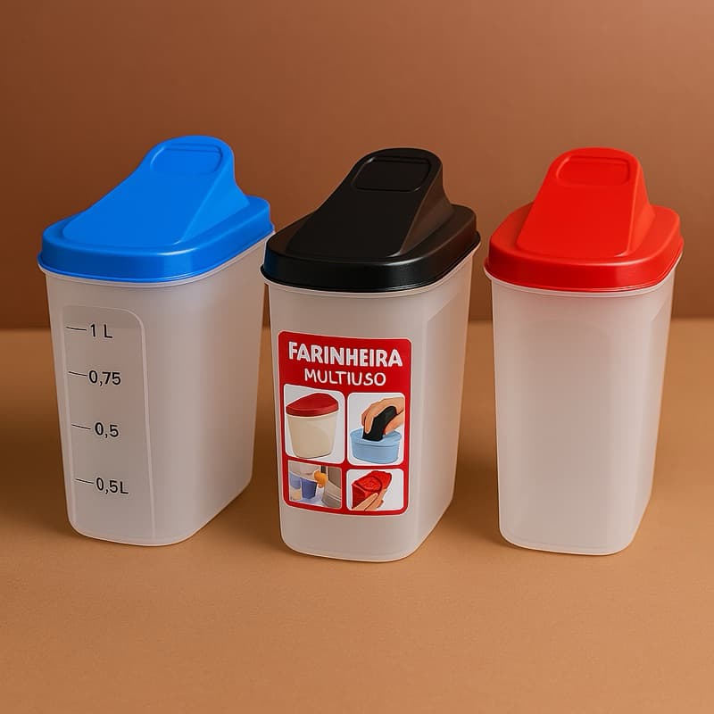 Kit Farinheiro, Açucareiro e Porta Sabão 1L – Prático, Versátil e Essencial na Cozinha