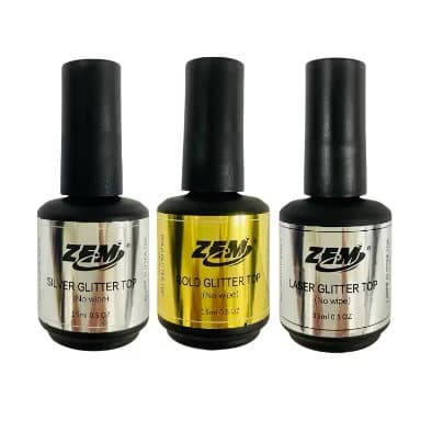 Kit c/1/3 Top Coat Com Glitter Para Unhas  15ML   Zem/Silver/Gold/Laser glitter top