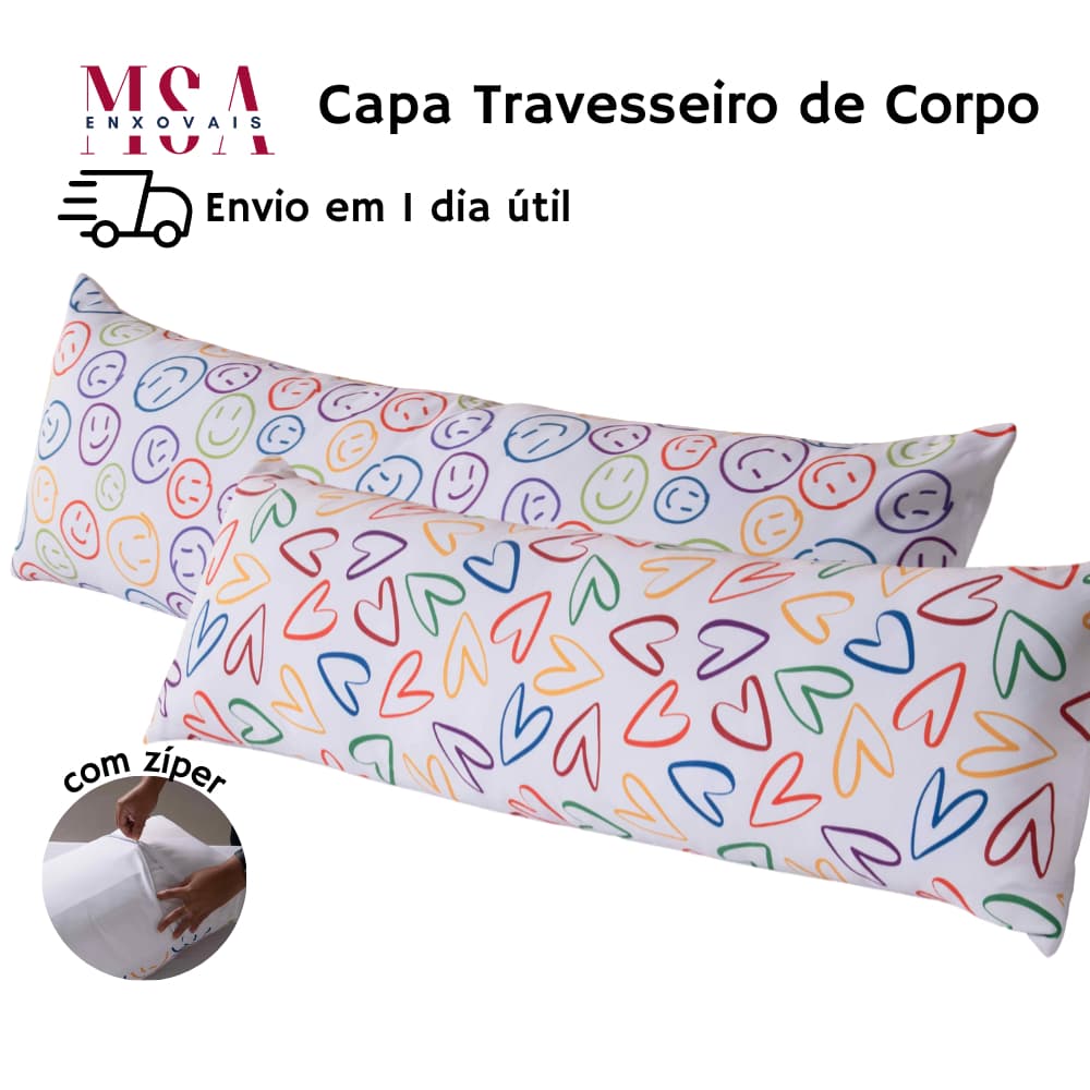 Fronha Travesseiro Corpo 146x46cm com Zíper Micropercal 100% Poliéster Estampada