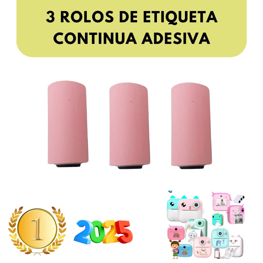 3 Rolos Etiqueta Adesiva Colorida Continua Para Mini Impressora Gatinho