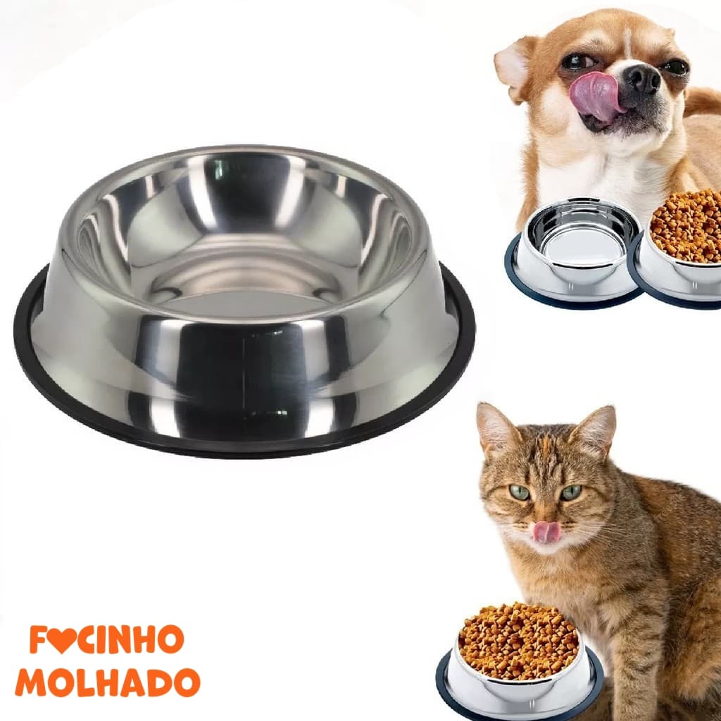 Comedouro e Bebedouro Inox Antiderrapante Para Cães e Gatos Resistente para Pets de Todos os Potes Diversos Tamanhos